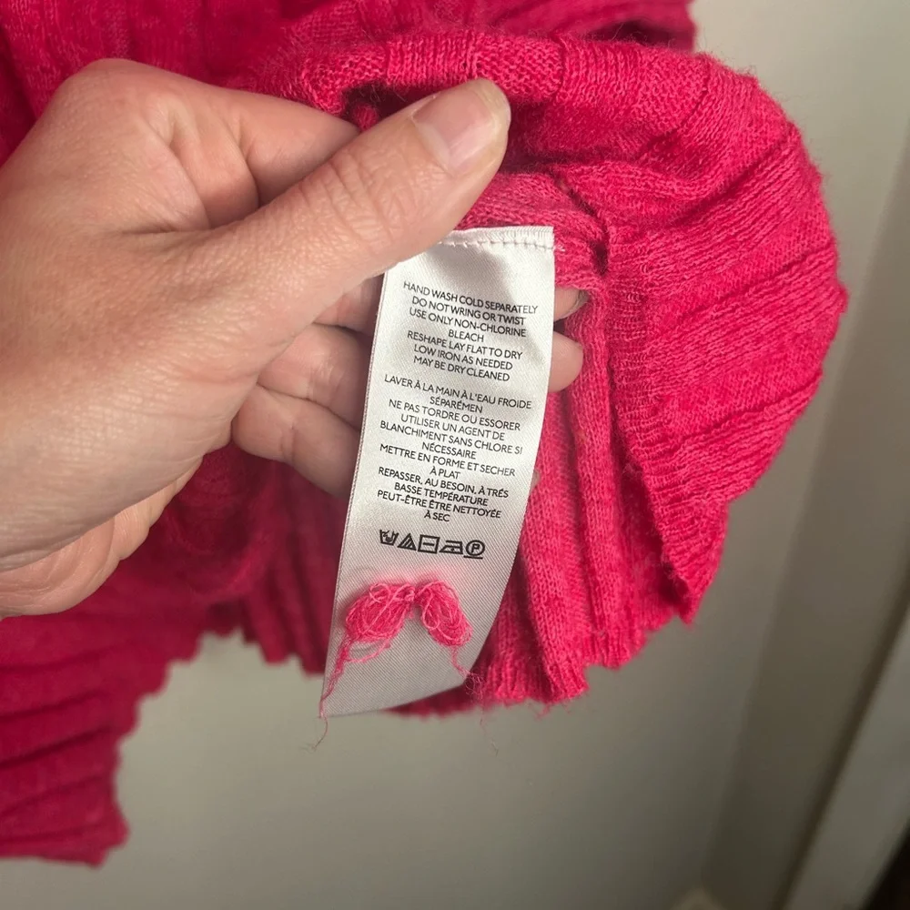 Anthropologie Pilcro Ribbed Light Wool Knit Sweater Pullover V-Neck Hot Pink S